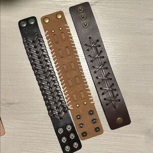 Set of Three Leather Cuff Bracelets